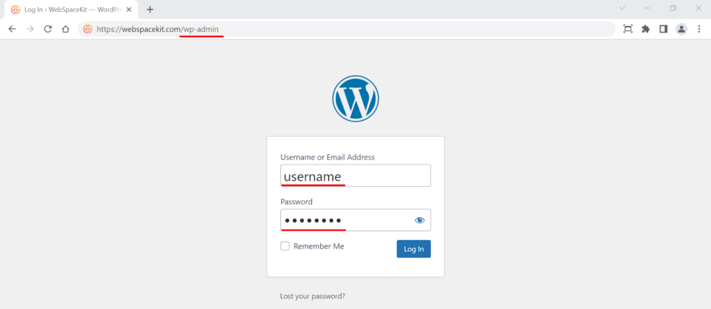 Menyiapkan Situs Pementasan WordPress Baru - Langkah 1: Halaman login WordPress