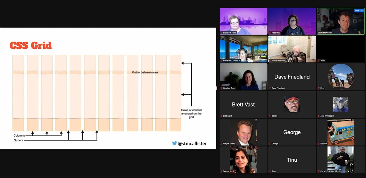 Screenshot mehrerer Personen, die am virtuellen Treffen von Divi Sacramento teilnehmen