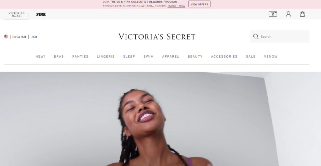 Page d'accueil de Victoria Secret