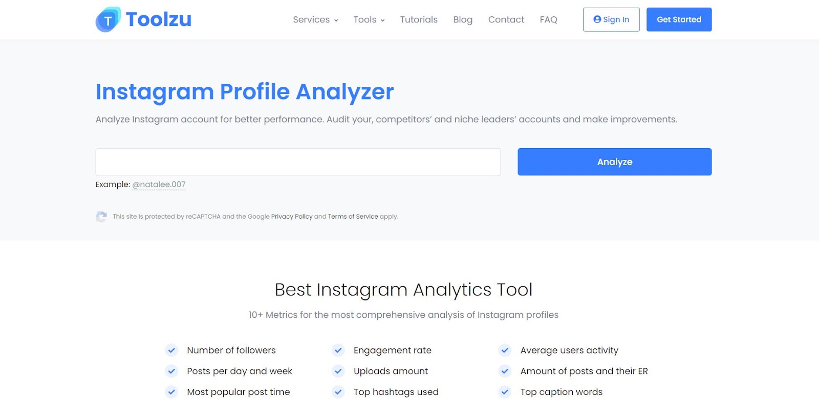 Toolzu: Instagram Analyzer