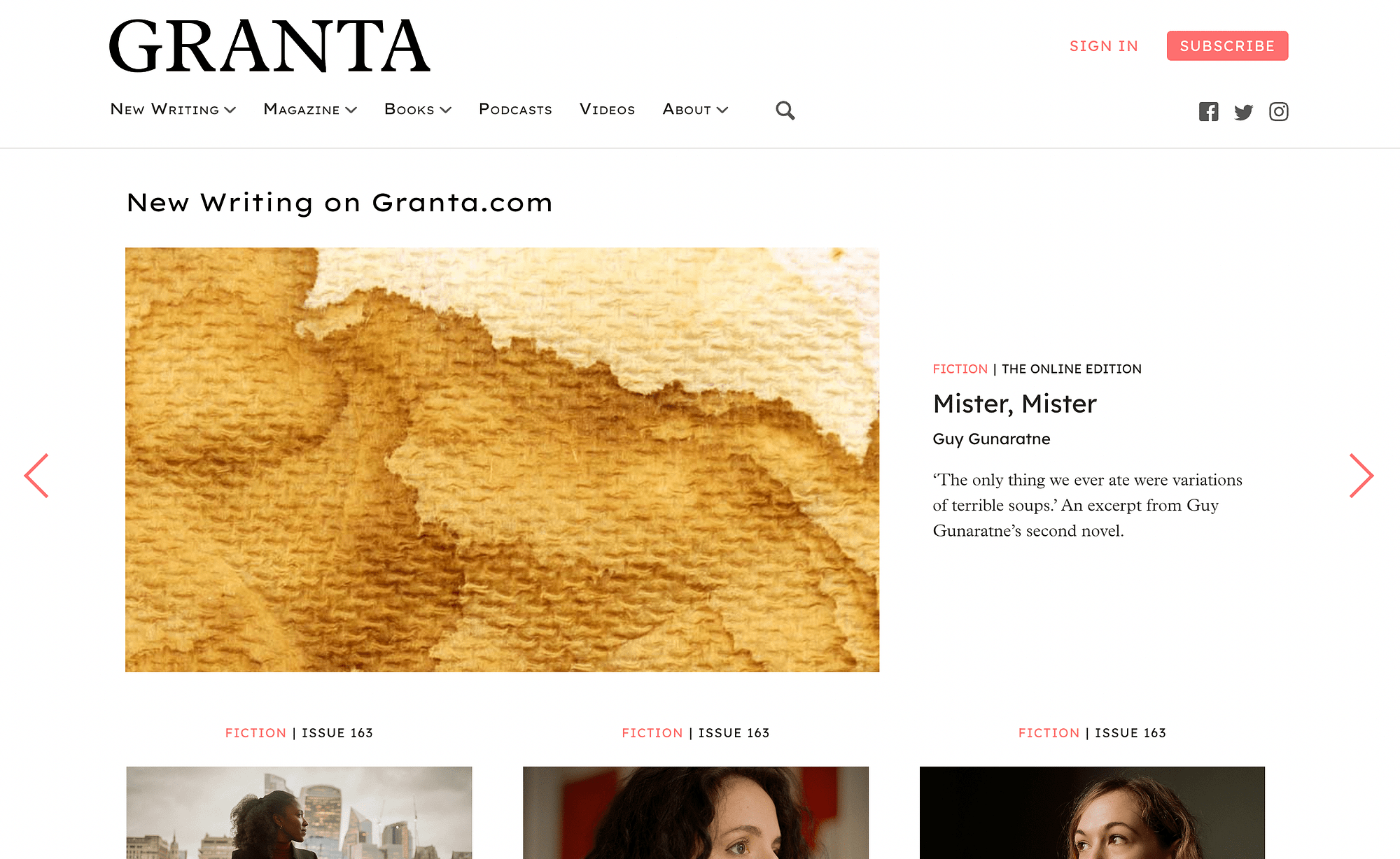 Un exemple de curseur en vedette - Granta magazine.