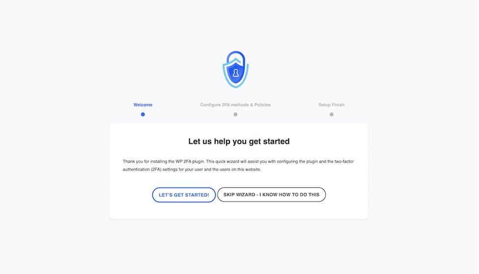 L'installazione guidata di WP 2FA.