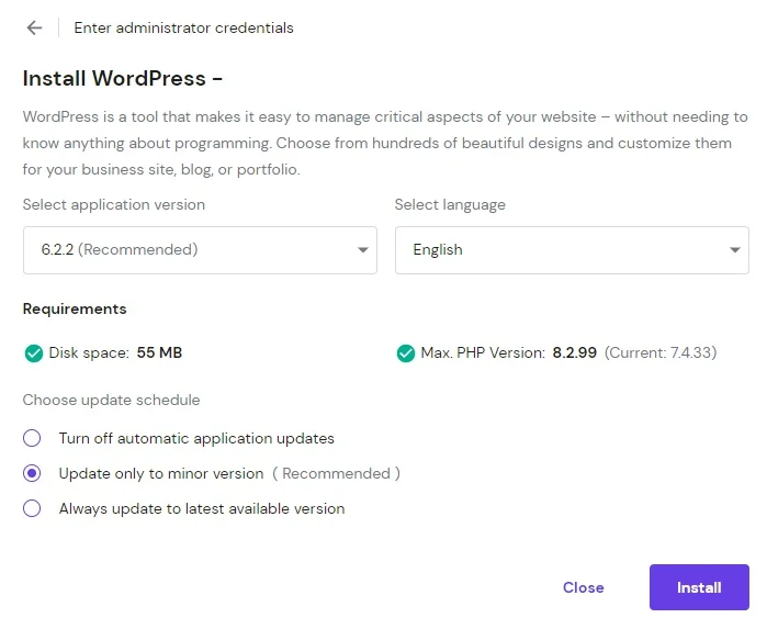 wordpress vs joomla - ข้อกำหนดของ wordpress