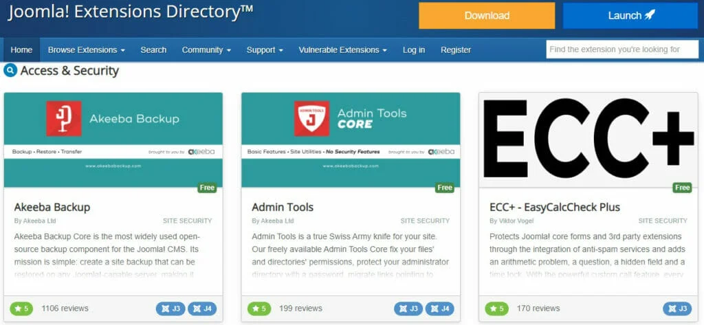 wordpress vs joomla - katalog rozszerzeń joomla