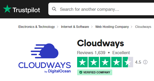 Cloudways Trustpilot 評級