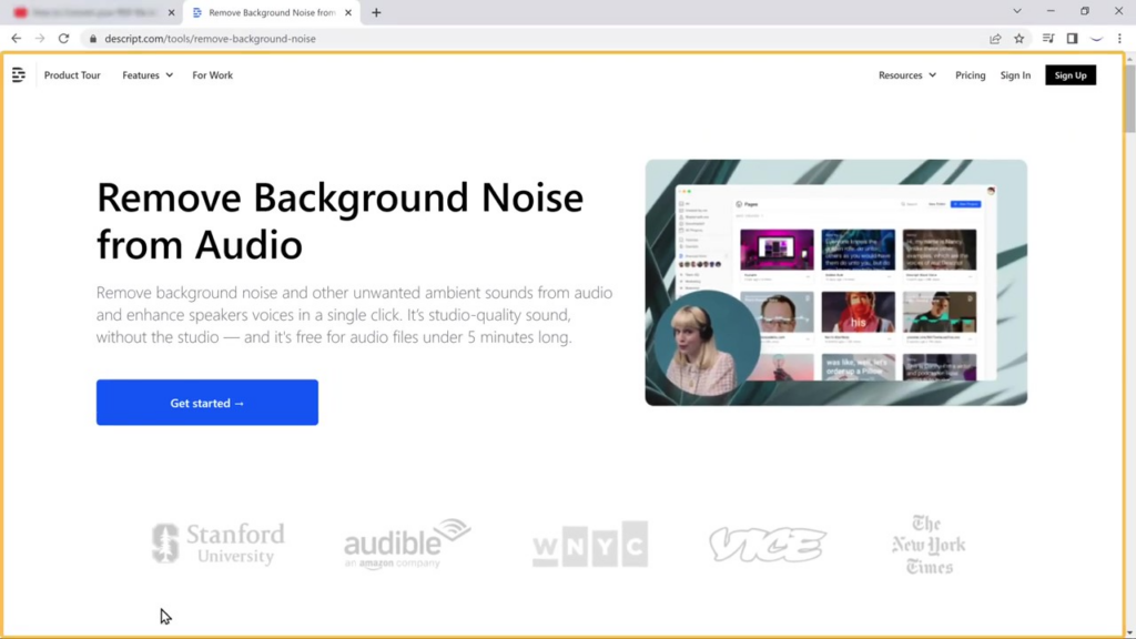 비디오에서 배경 소음을 제거하는 방법 - 1.1 Descript 웹사이트 방문
