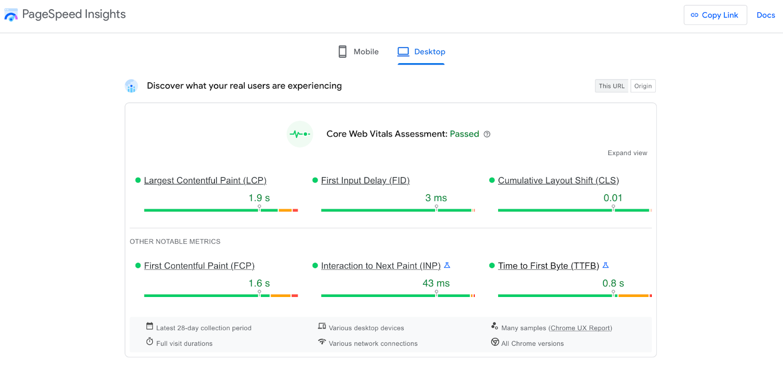 Rapport PageSpeed ​​Insights