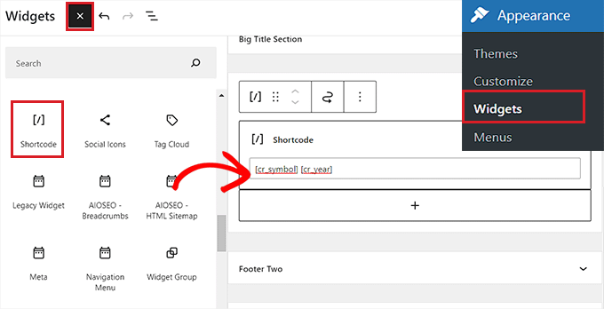 Add plugin shortcode in the footer widget