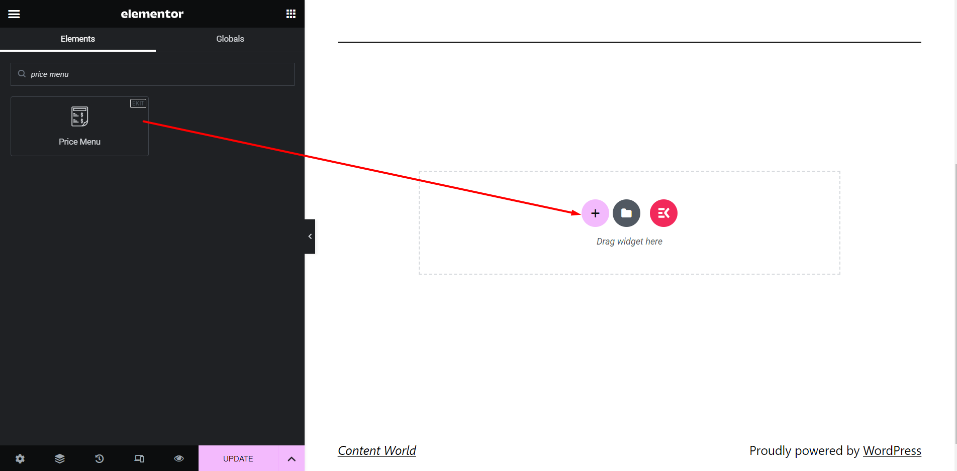 ElementsKit sürükle ve bırak fiyatlandırma menüsü widget'ı