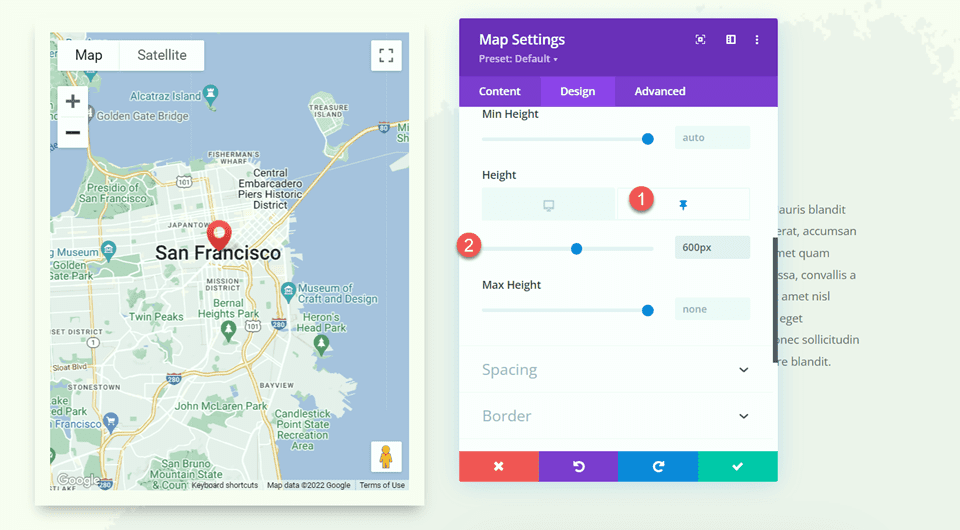 Divi เพิ่มความสูงโมดูล Sticky Map