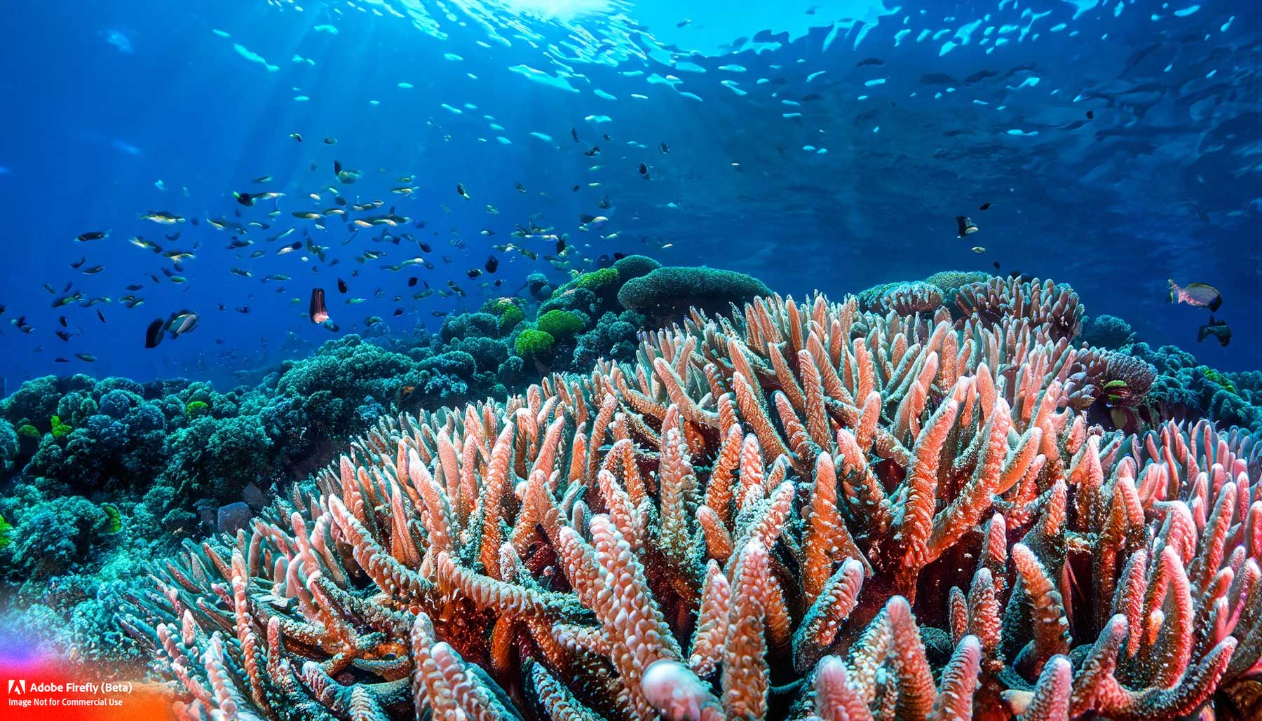 Peixe-vaga-lume nadando em um recife de coral