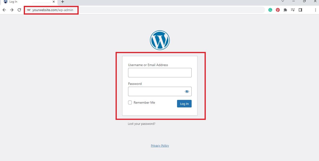 كيفية تسجيل الدخول على Wordpress admin عبر عنوان url