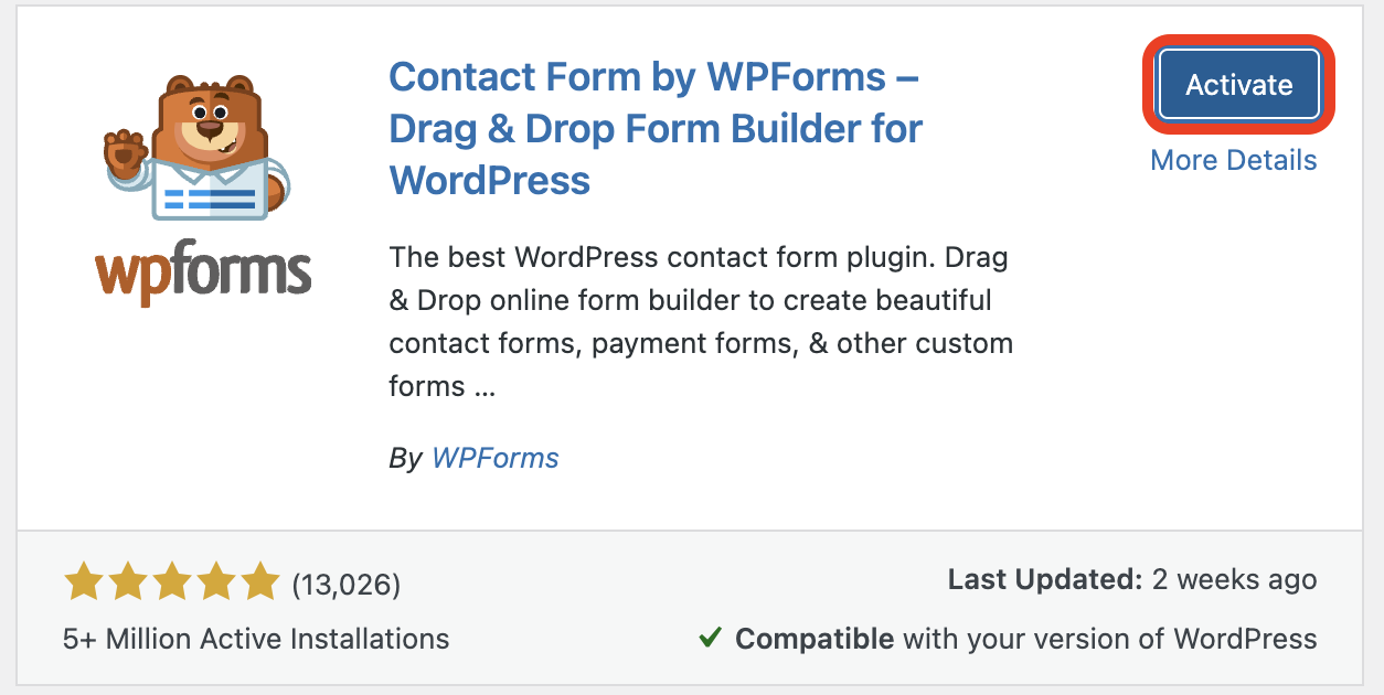 激活 WPForms