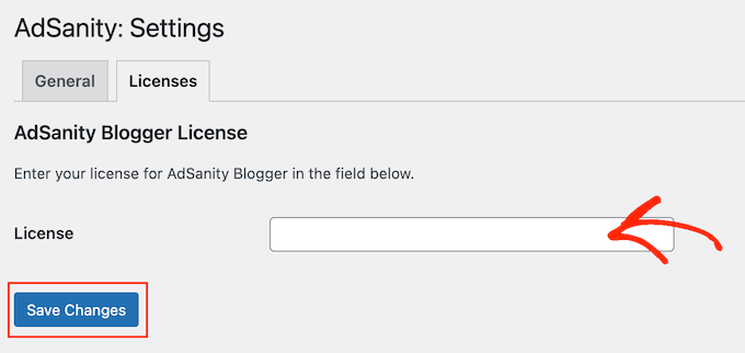Adding a license to the AdSanity ad management plugin