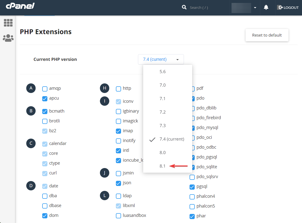 augmentation de la version php dans cpanel - le lien que vous avez suivi a expiré.