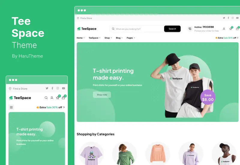 Thème TeeSpace - Imprimer le thème WordPress du concepteur de t-shirts personnalisés