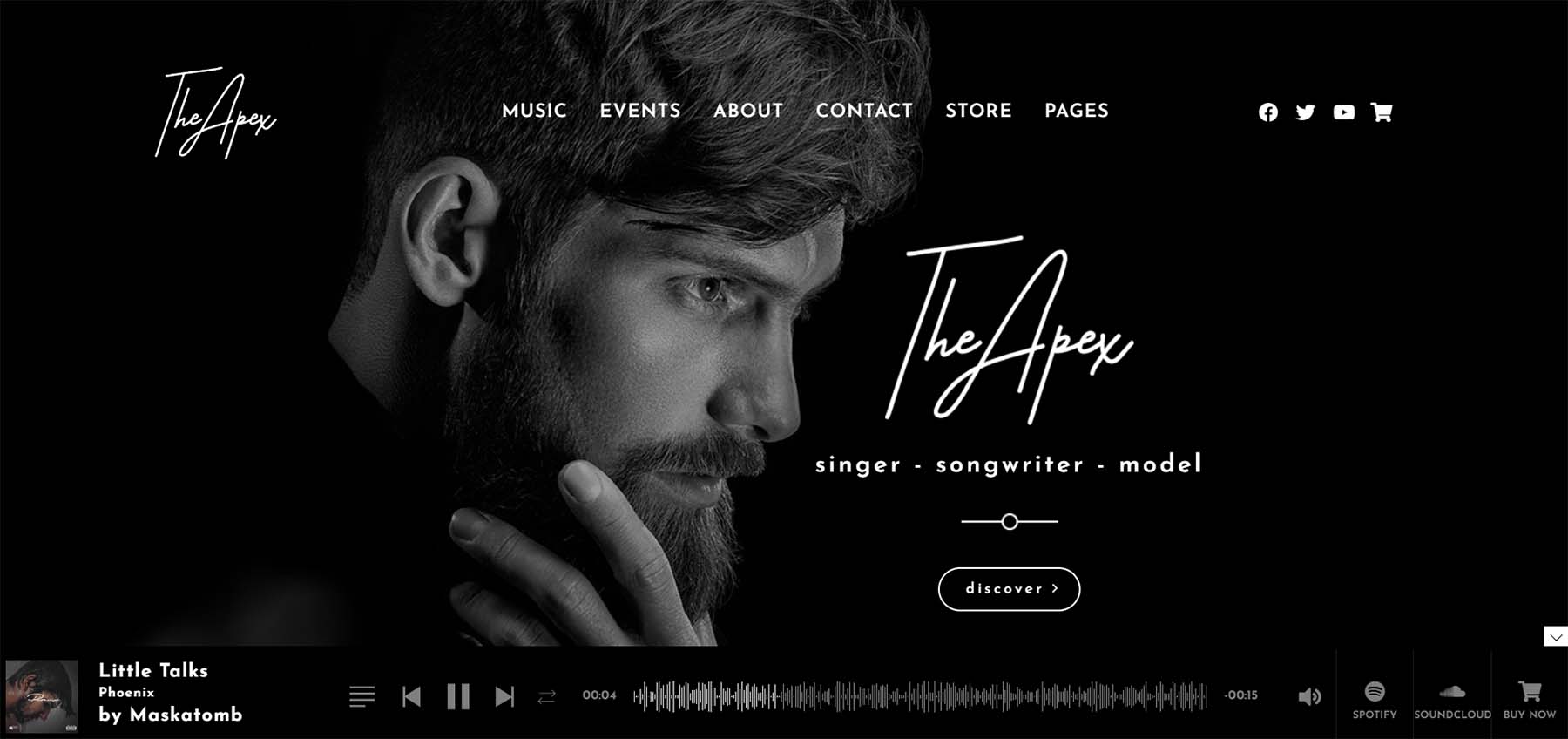 Apex for Music WordPress ウェブサイト