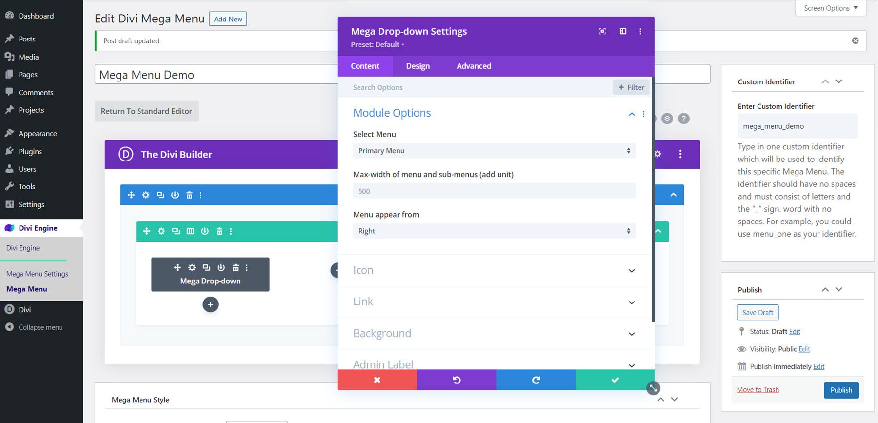 Divi Mega Menu Mega Drop-Down Module Layout Select Menu