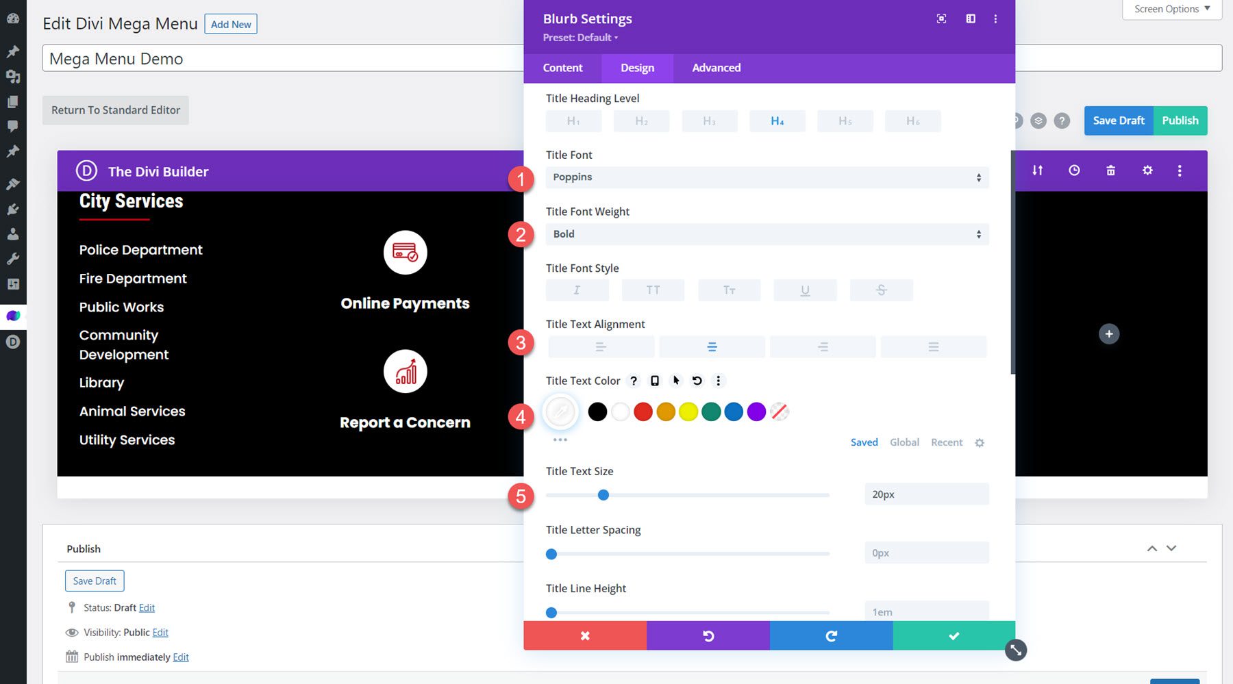 Divi Mega Menu Mega Disposition du module déroulant Texte de présentation