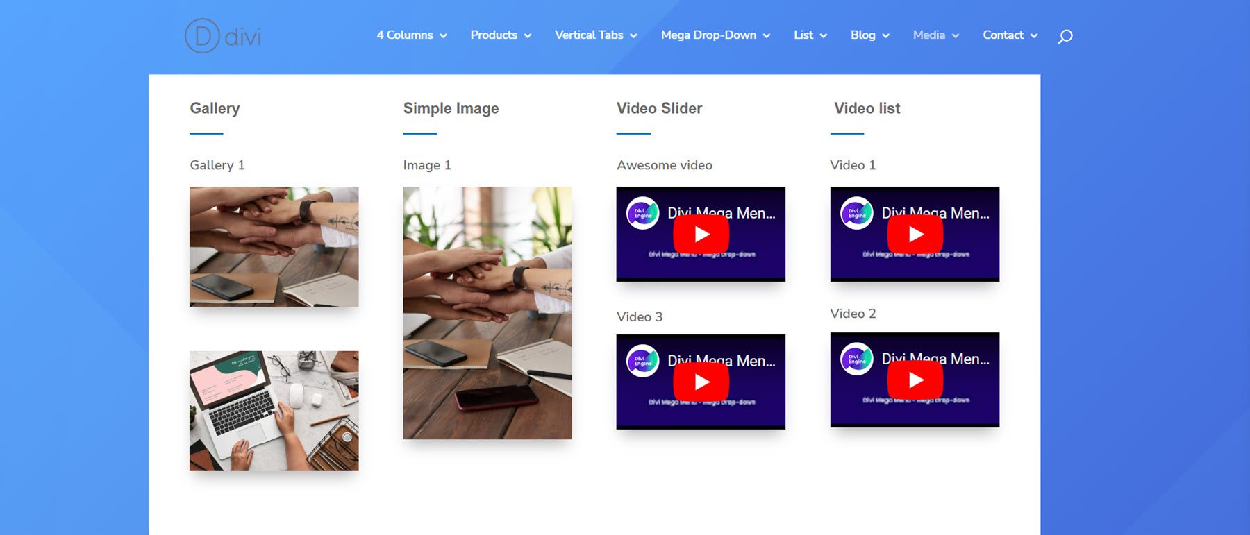 Exemple de mise en page de Divi Mega Menu Business