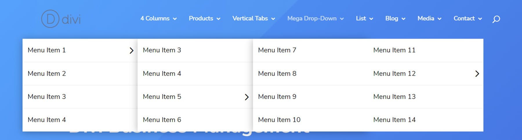 Пример бизнес-макета Divi Mega Menu