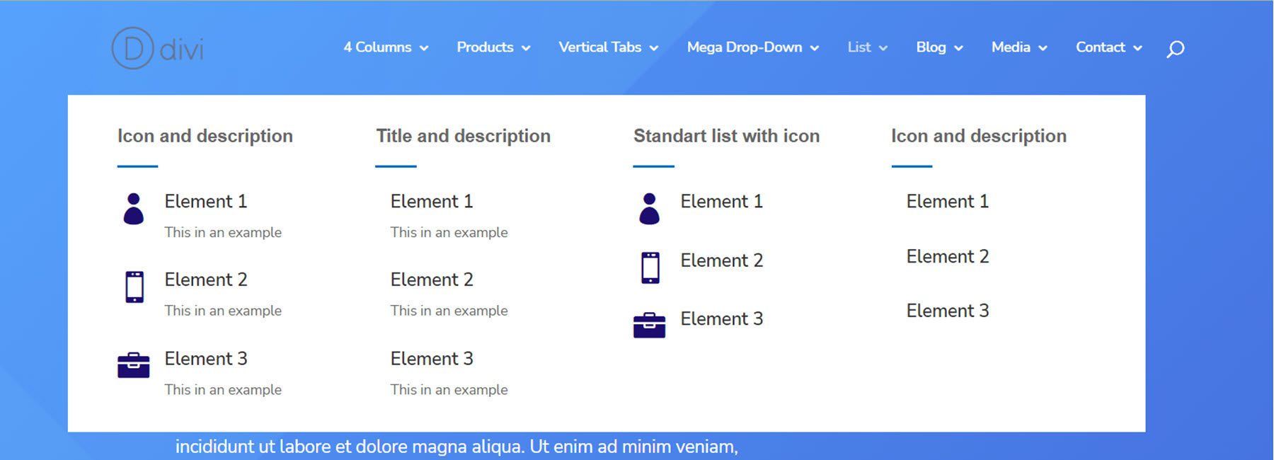 Divi Mega Menuのビジネスレイアウト例