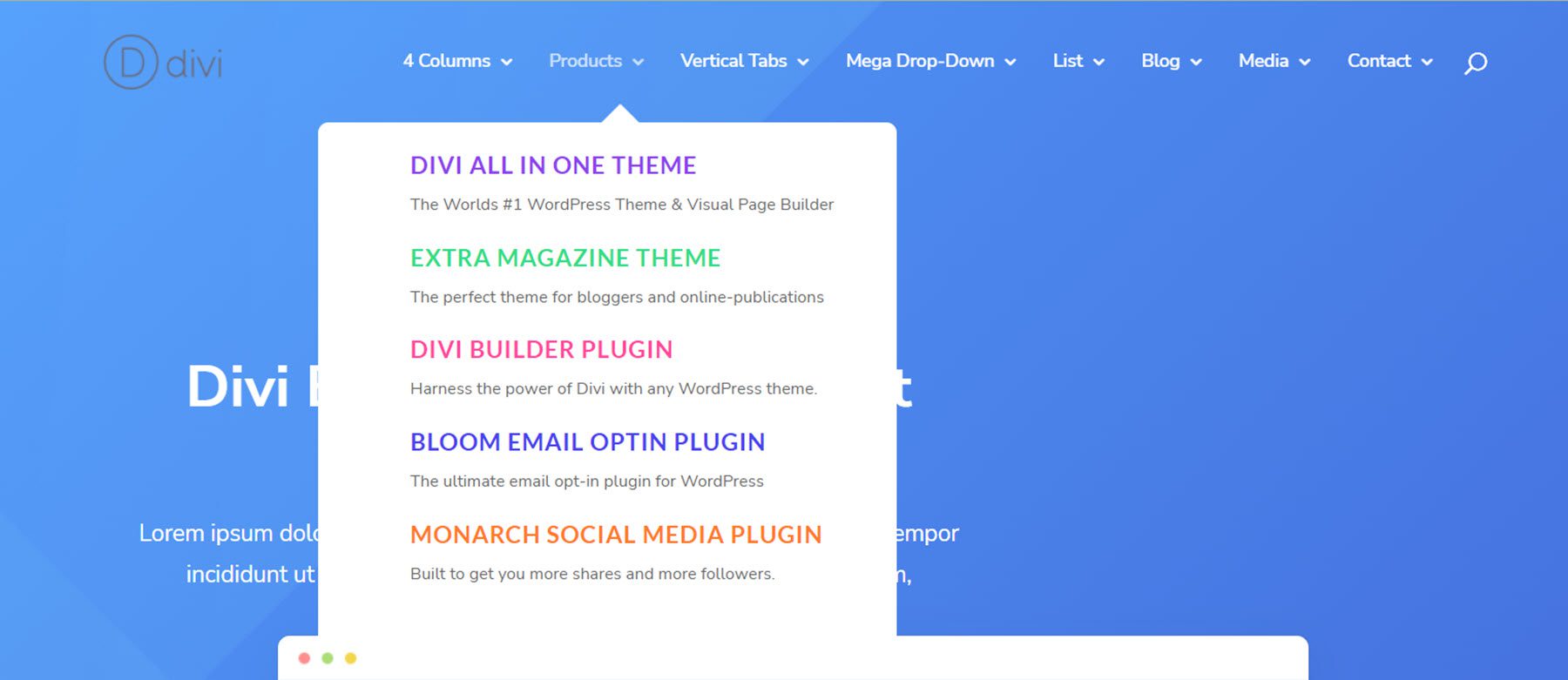 Exemple de mise en page de Divi Mega Menu Business