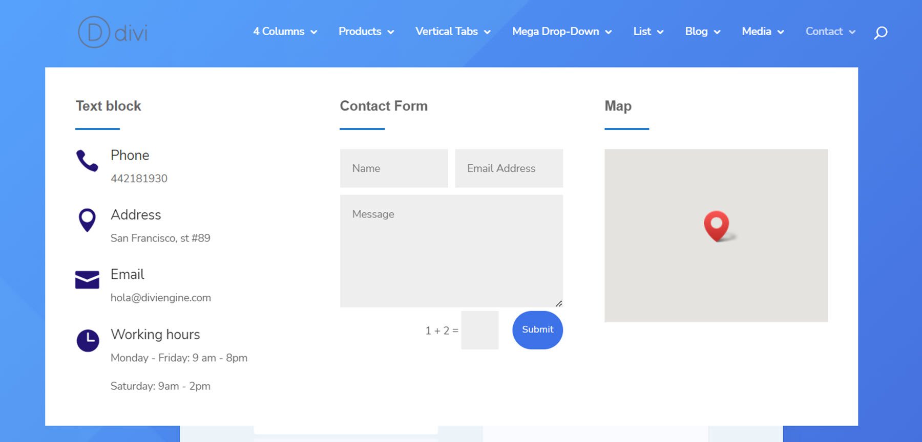 Divi Mega Menu Business Layout Exemplo