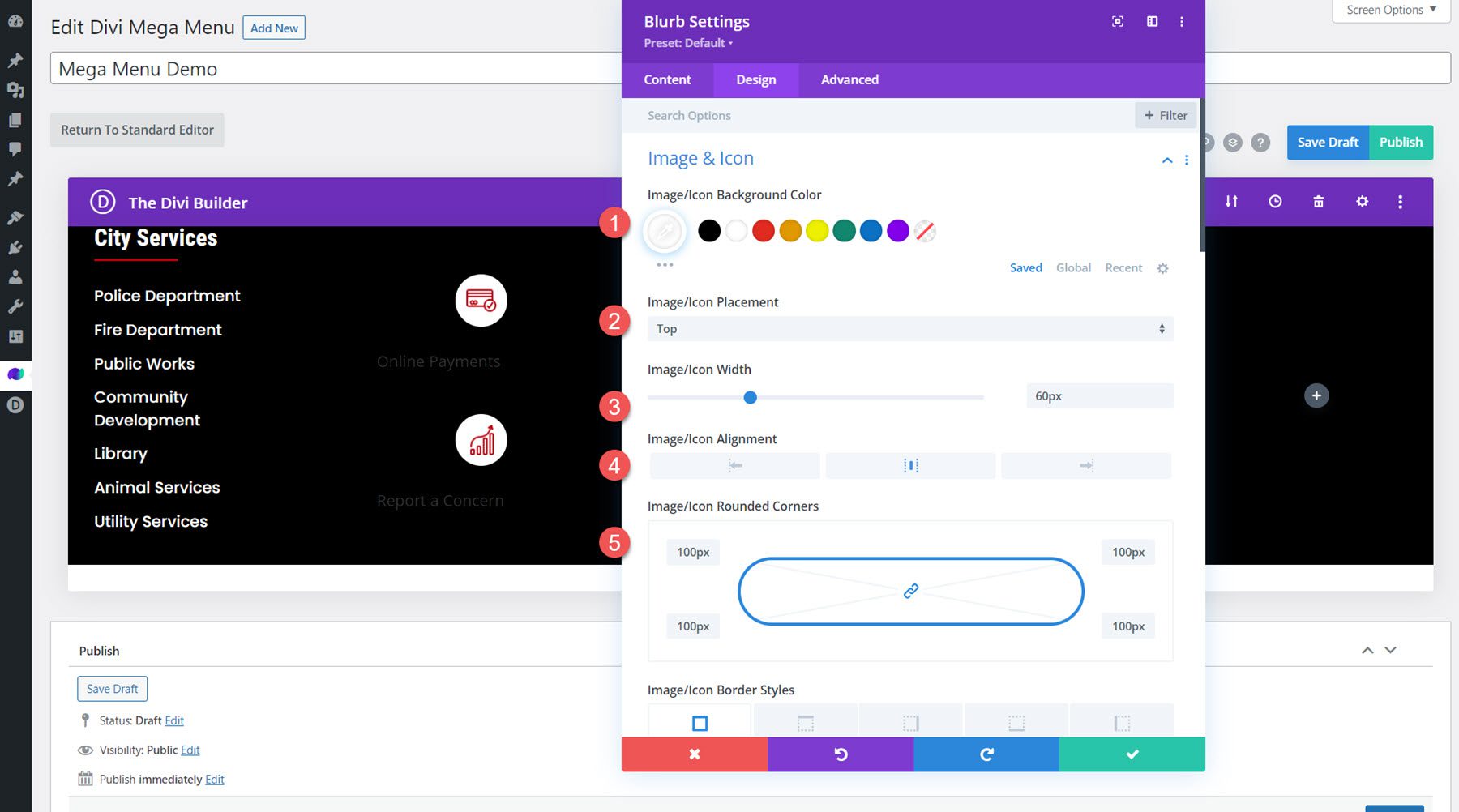 Divi Mega Menu Mega Drop-Down Module Disposition Icône Blurb