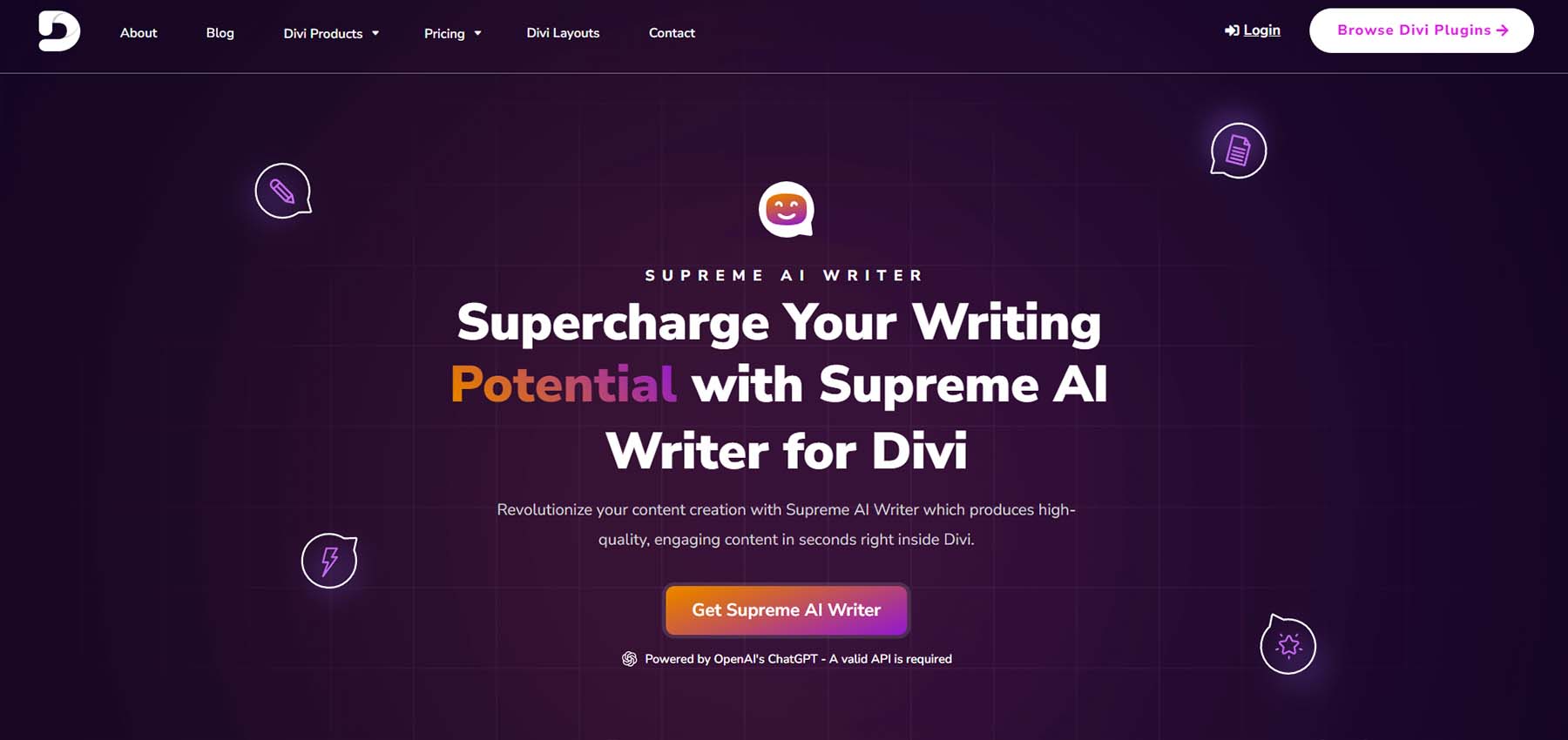 Supreme AI Writer, produkt Divi Marketplace