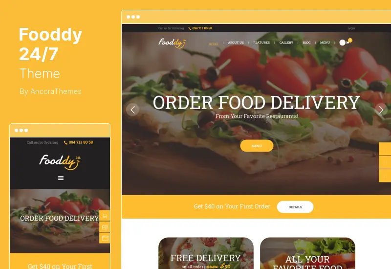 Fooddy 24/7 Theme - 음식 주문 및 배달 WordPress Theme