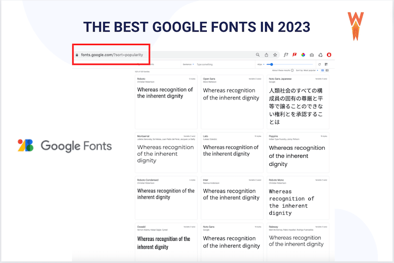 Ordenando las fuentes de Google por popularidad - Fuente: Google Fonts