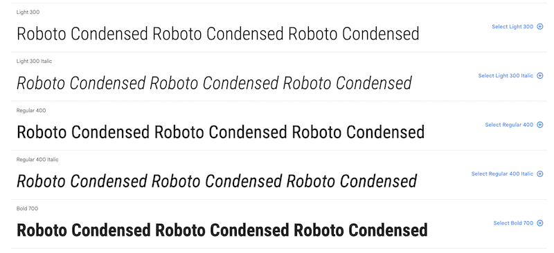 Fuente Roboto Condensed - Fuente: Google Fonts