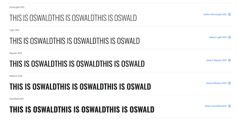 Fuente Oswald - Fuente: Google Fonts