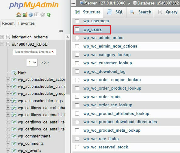 hackerare il sito web wordpress - phpmyadmin