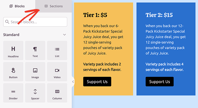 SeedProd pre made sections