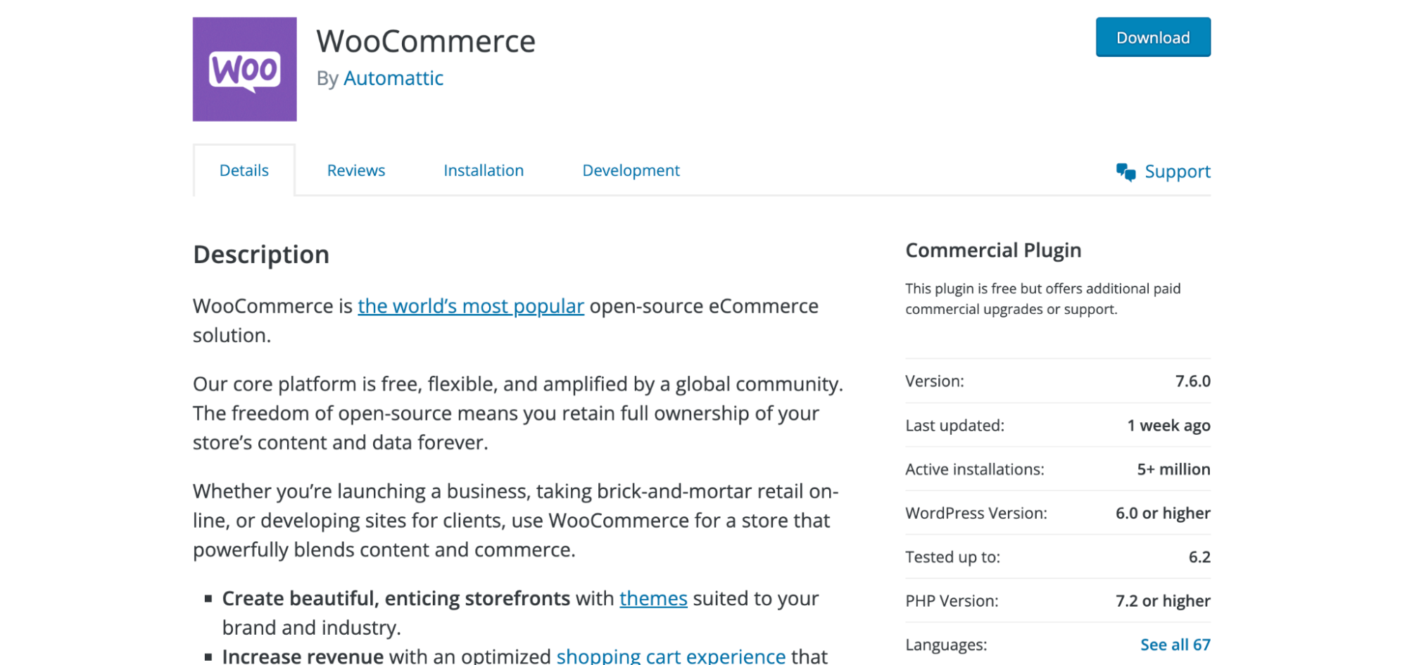 Страница плагина WooCommerce