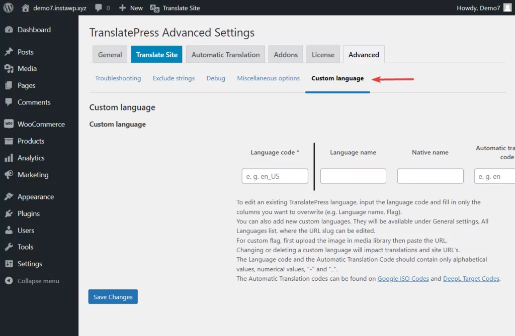 ajouter des langues personnalisées dans translatepress