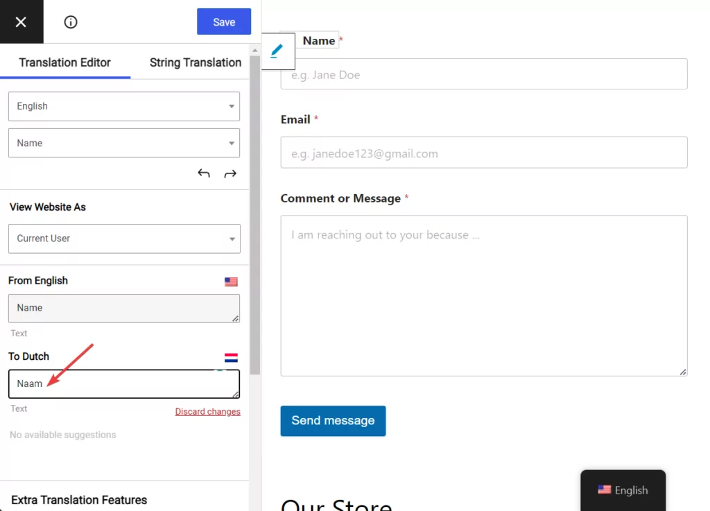 ช่องแบบฟอร์ม translatepress - การแปลแบบฟอร์ม