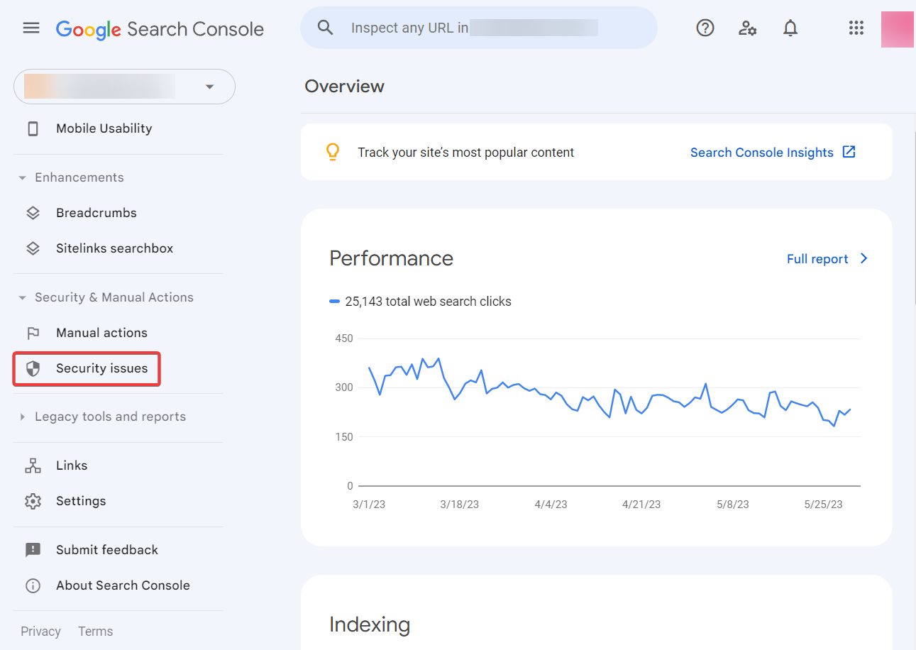 Problèmes de sécurité dans la console de recherche Google.