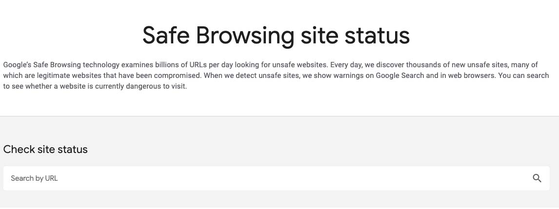 Status der Safe Browsing-Website.