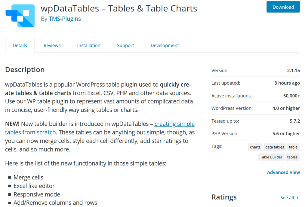 plugin wpdatatables - créer des tableaux dans WordPress