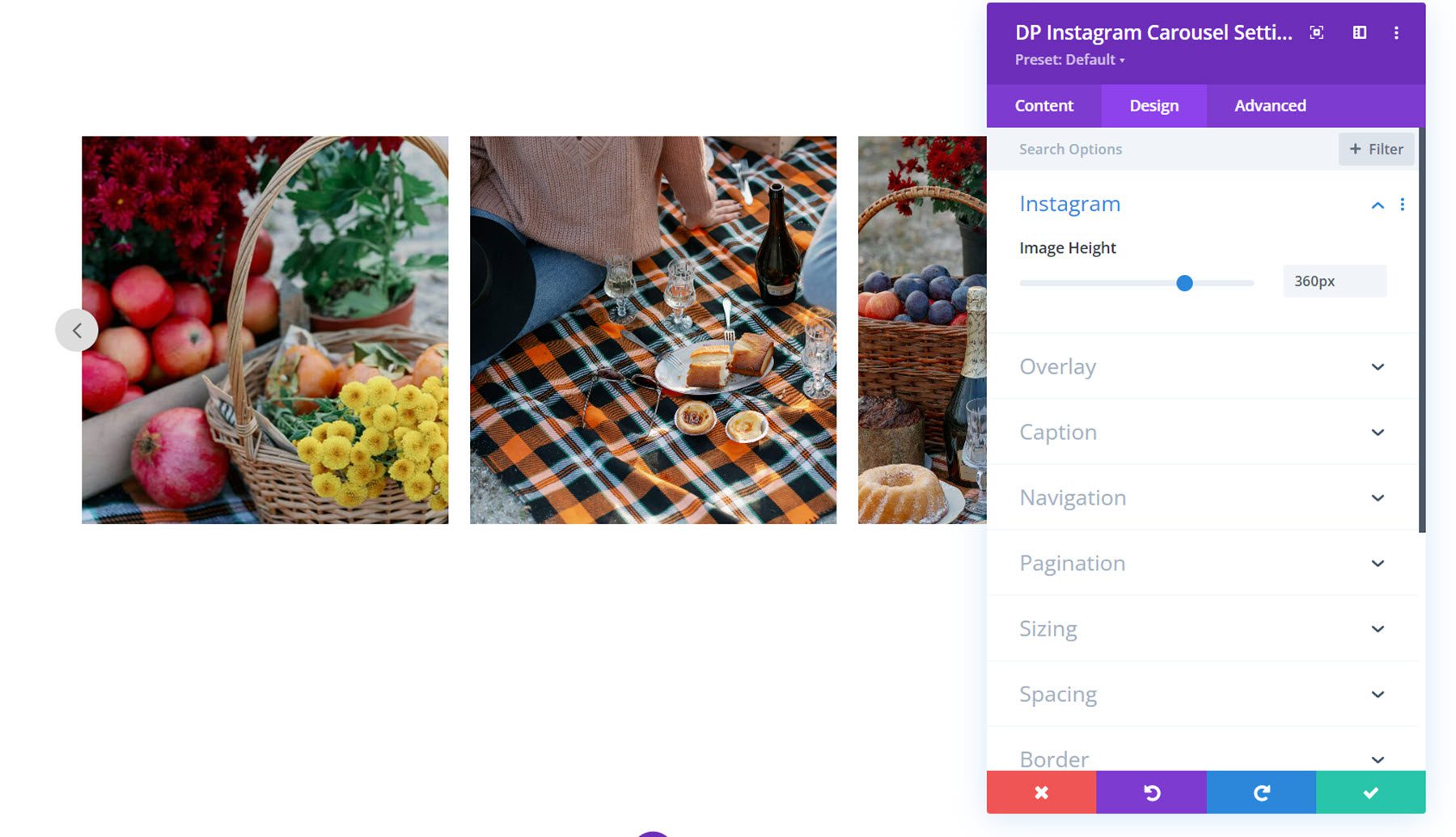 Divi Social Plus Instagram Carousel Высота изображения