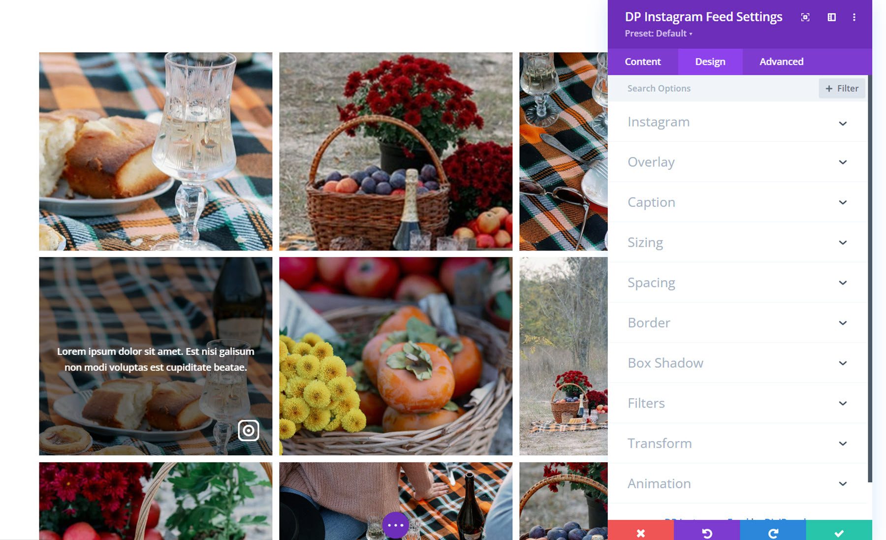 Divi Social Plus Instagram フィードのデザイン設定