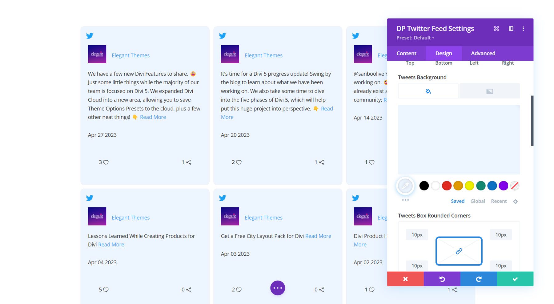 Divi Social Plus Twitter フィードツイートの背景