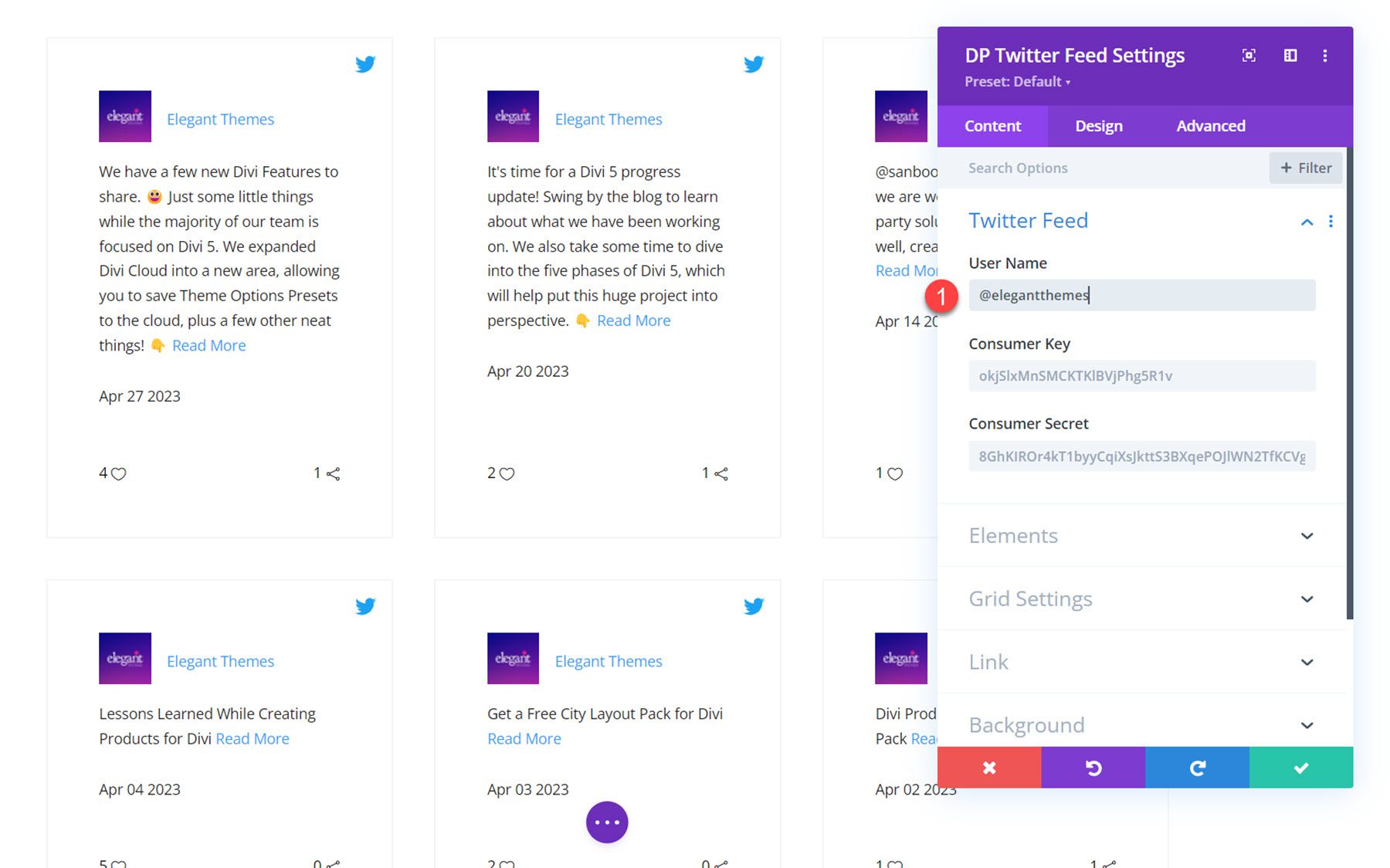 Divi Social Plus Имя пользователя в ленте Twitter