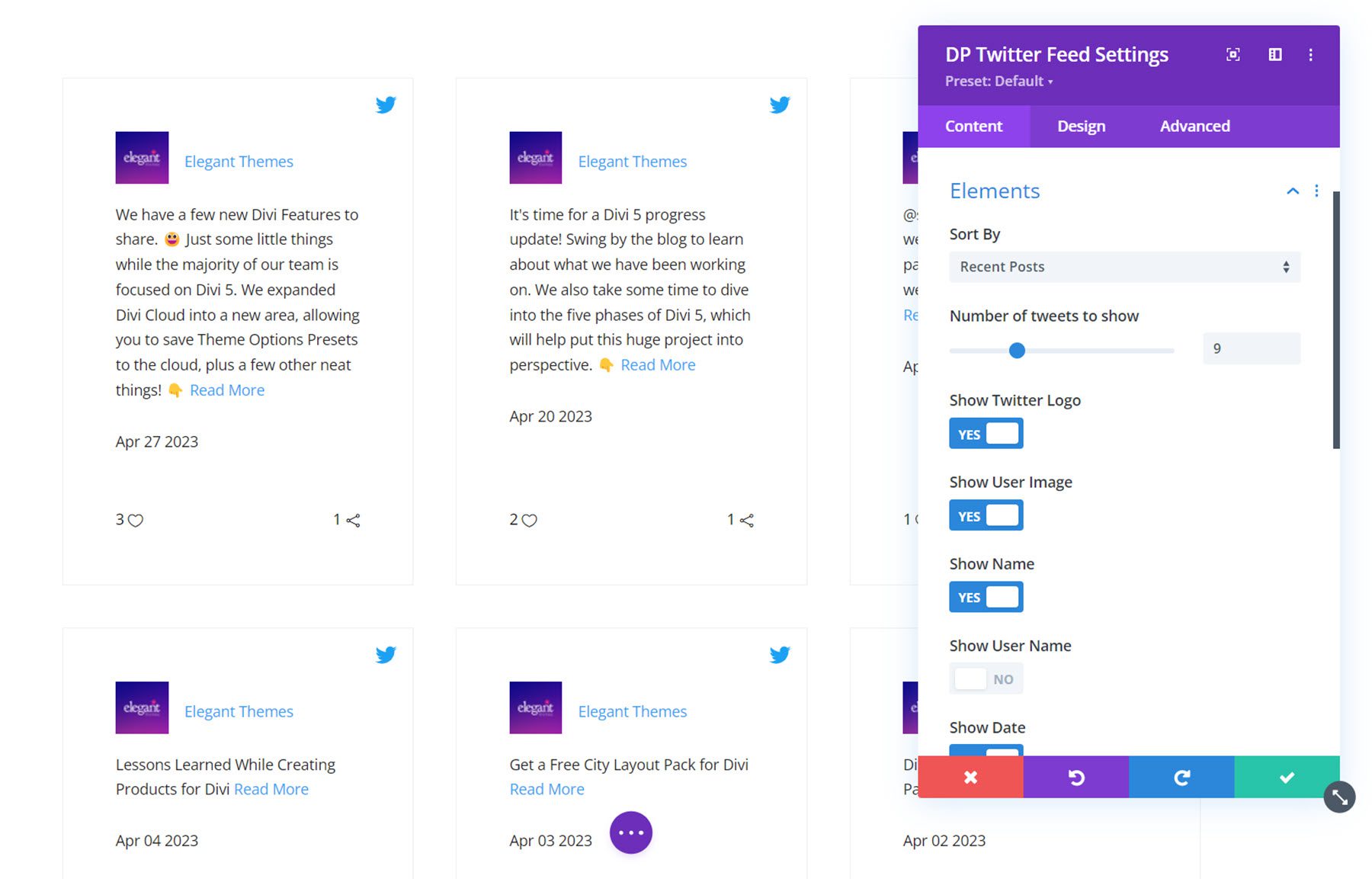 Éléments de flux Twitter de Divi Social Plus