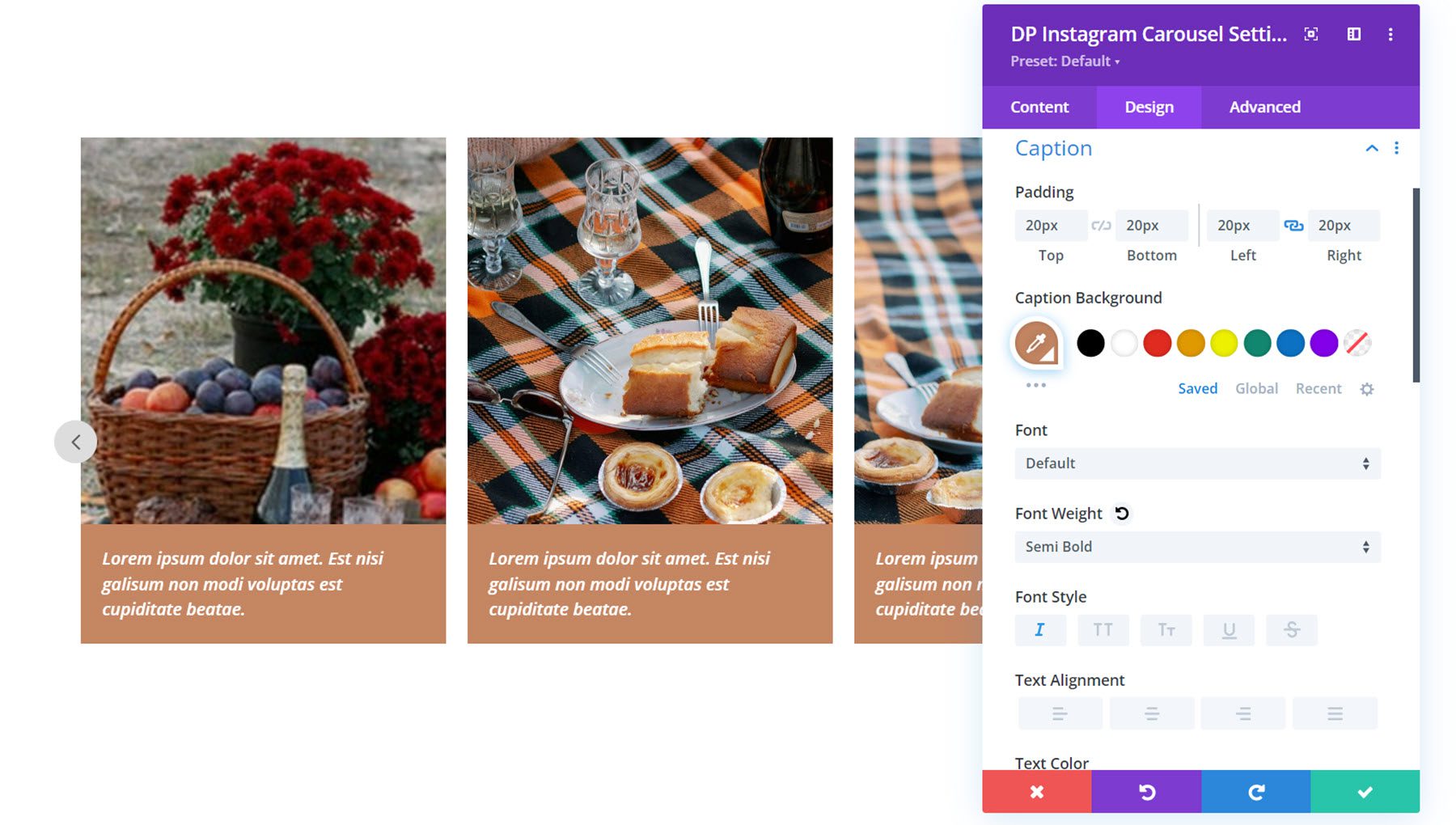 Divi Social Plus Instagram Карусель Заголовок