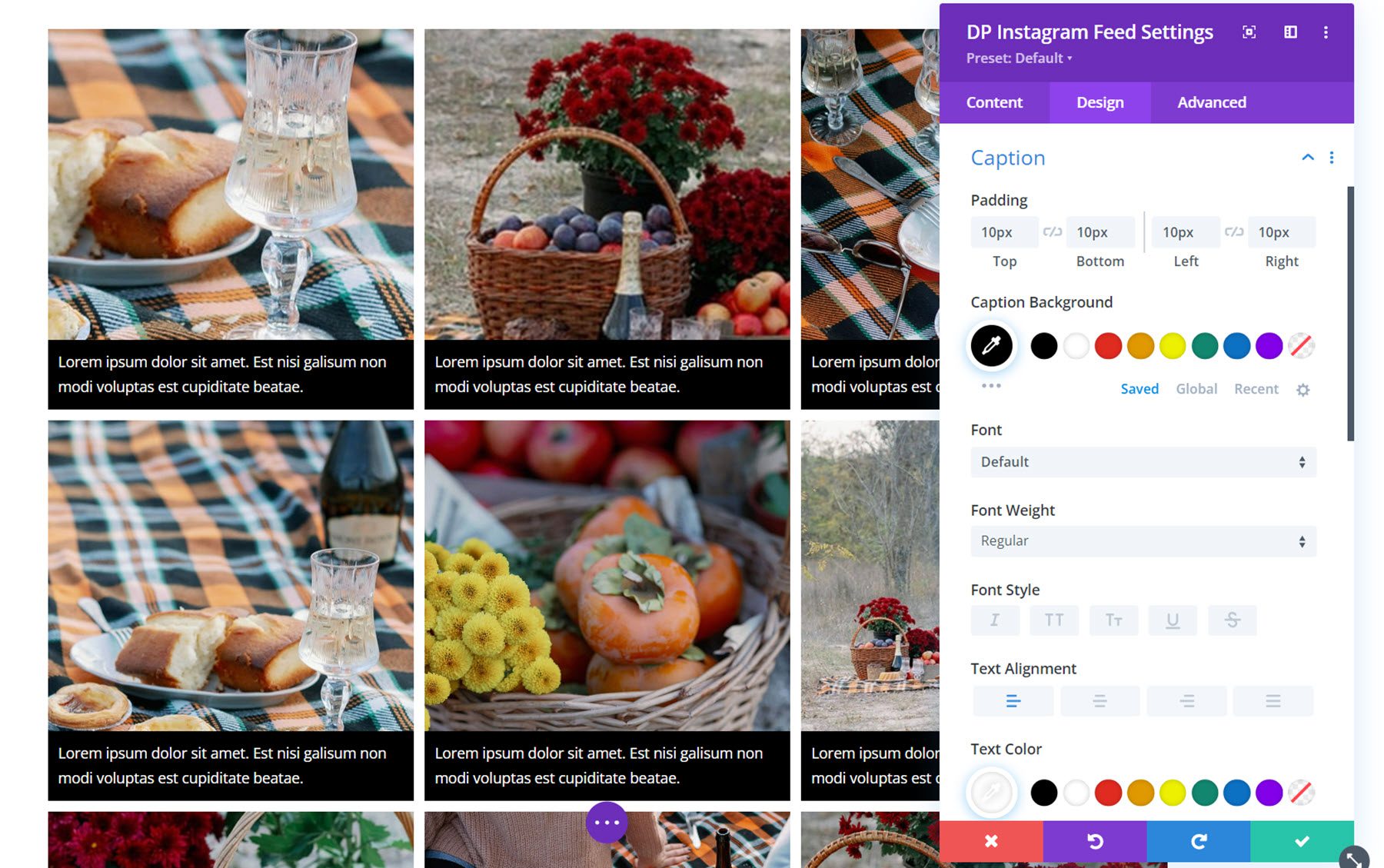 Leyenda del feed de Instagram de Divi Social Plus