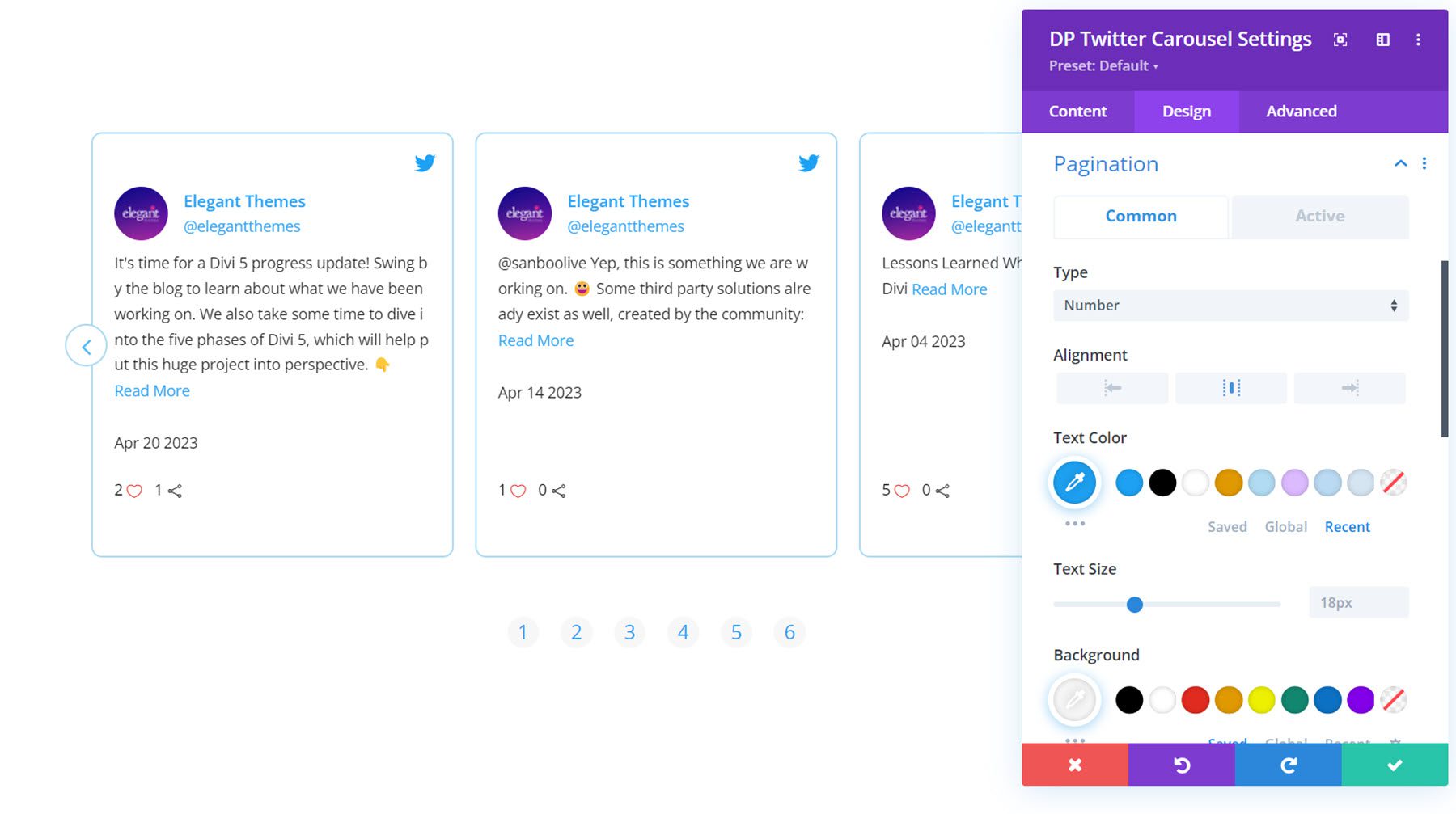 Divi Social Plus Paginacja karuzeli na Twitterze